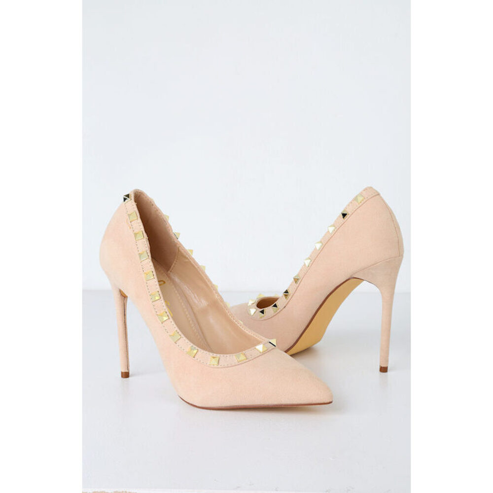 Lulus Vydia Nude Suede Studded Pumps Beige - Size 7